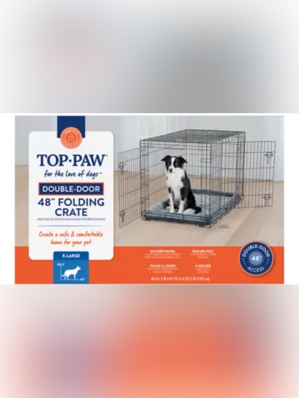 Top Paw® Double Door Folding Wire Dog Crate w/ Divider Panel - Leak Prook Tray